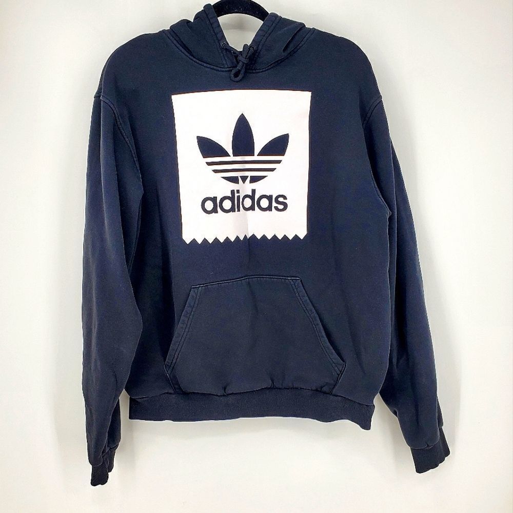 Adidas Black Large Logo Pullover Hoodie  With Front Kangaroo Pocket Size Medium